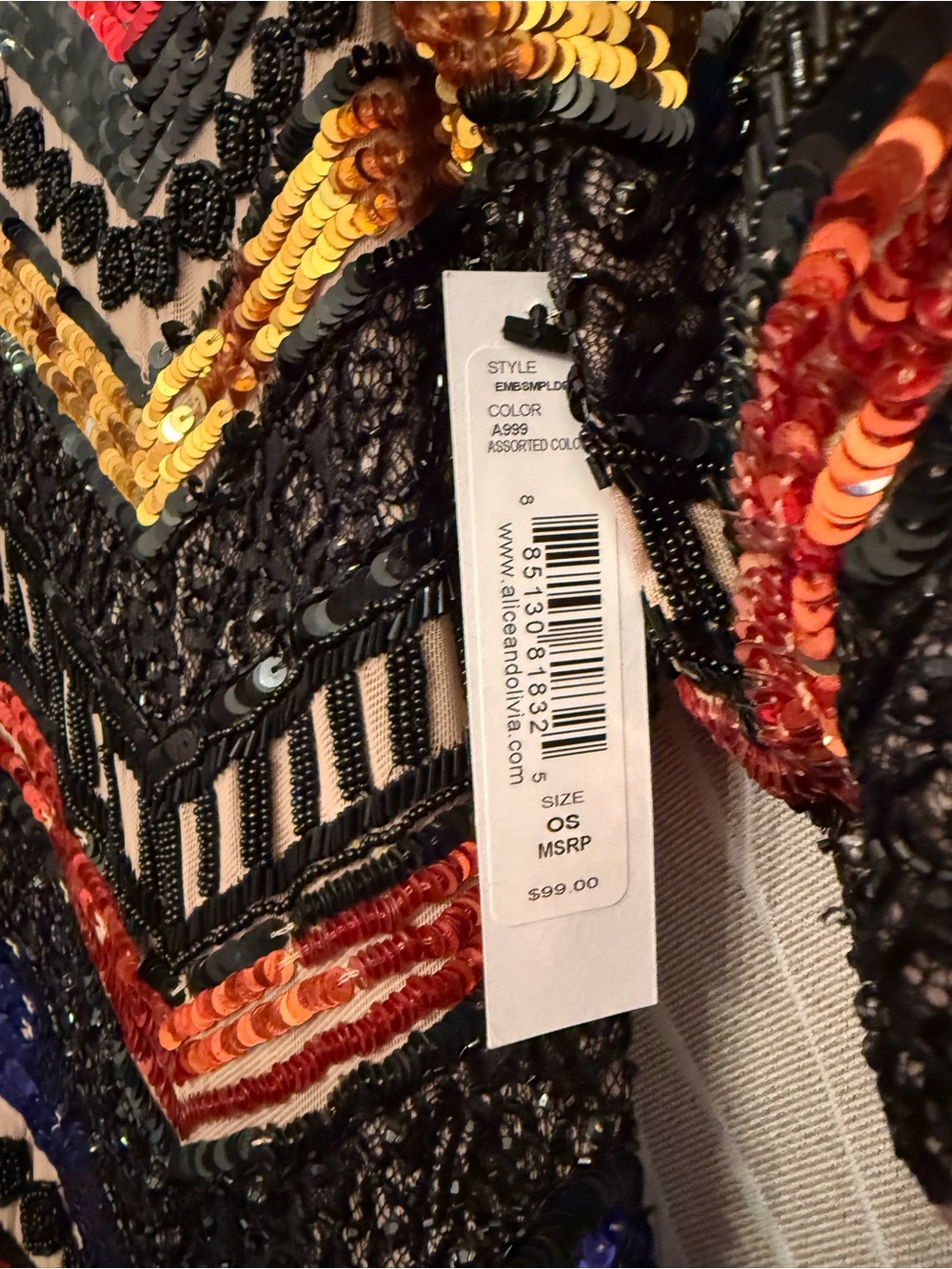 Alice + Olivia Red, Blue, Gold Sequin Chevron Midi Dress - Picture 3 of 3